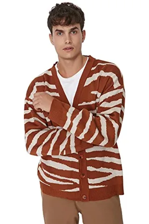Trendyol Męski sweter z dekoltem w serek w paski, , S, , S