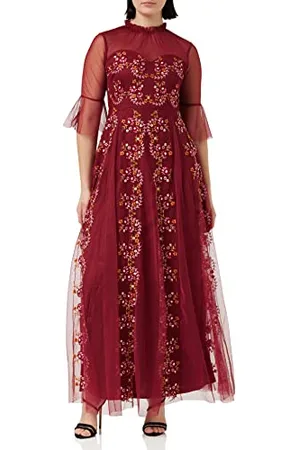Frock and Frill Damska sukienka zdobiona specjalna okazja, bordowa, 10, , 36