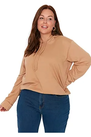 Trendyol Damska bluza z kapturem gładka luźna bluza plus size, , XXL