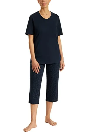 Schiesser Damen Schlafanzug Set Shirt kurzarm mit 3/4 langer Schlafhose - Nachtwäsche
