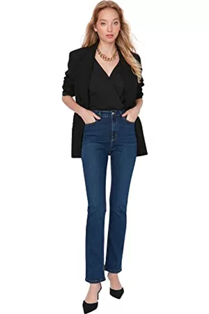 Trendyol Kobieta Dzwony - Damskie jeansy z wysokim stanem z rozkloszowanymi nogawkami i rozkloszowane, Navy Blue, 62