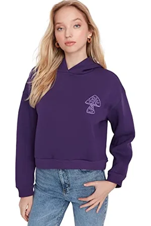 Trendyol Damska bluza z kapturem, zwykła, fioletowa, XL