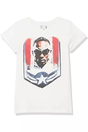 Marvel Kobieta T-shirty Zimowe - Likeness The Falcon and The Winter Soldier Take On The Mantle Girl's Solid Crew Tee, White, XS, Weiß, XS
