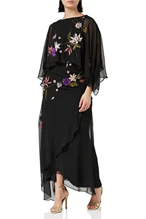 Frock and Frill Damska kwiecista haftowana sukienka na specjalne okazje, czarna, 10, , 36