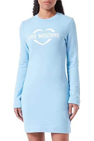 Moschino Damska sukienka z długim rękawem z nadrukiem holograficznym w sercu, , 42