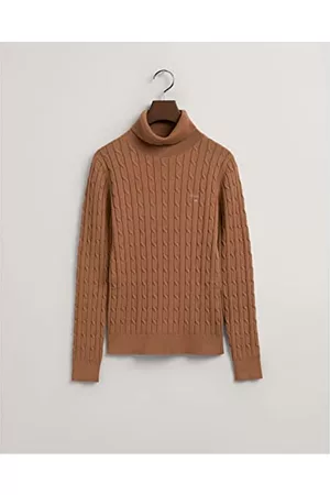 GANT Damski sweter ze stretchem Cotton Cable Turtle Neck Pullover, Roasted Walnut, XL