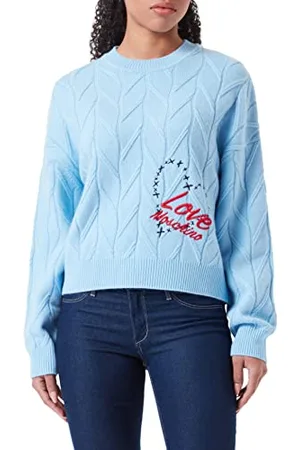 Moschino Damski sweter oversize Fit z długim rękawem okrągły dekolt z sercem i logo, emblemat, , 48