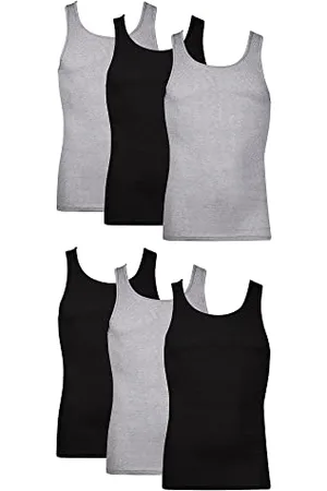 Hanes Męski podkoszulek bez metki Comfortsoft barwiony, 6-pak bielizny, zestaw - czarny/szary, różne, rozmiar M, 6-pak - czarny/szary różne, M