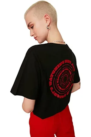 Trendyol Damska młoda oversize standardowa bawełniana koszulka z okrągłym dekoltem, , S
