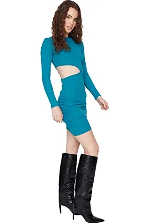 Trendyol Damska sukienka mini bodycon z okrągłym dekoltem, petrol, XS, , XS