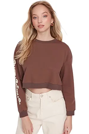 Trendyol Damskie zwykłe bluzy z dzianiny z okrągłym dekoltem, , L