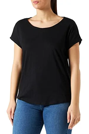 Build Your Brand Damski T-shirt Ladies Long Slub Tee, krótki rękaw, górna część dla kobiet z wydłużoną częścią pleców w kolorze czarnym lub białym, rozmiary XS - 5XL