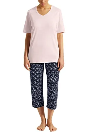 Schiesser Damen Schlafanzug Set Shirt kurzarm mit 3/4 langer Schlafhose - Nachtwäsche