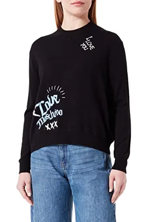 Moschino Damski sweter o regularnym kroju z długim rękawem z okrągłym dekoltem z emblematami, miks, , 44