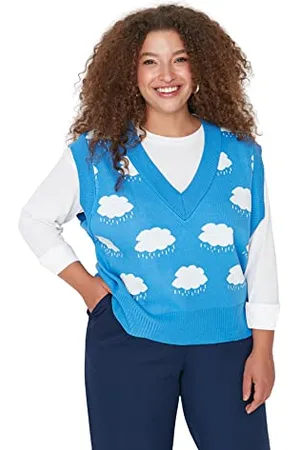 Trendyol Damski sweter z dekoltem w serek Galaxy Oversize Plus Size, , XL, , XL