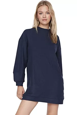 Trendyol Kobieta Luźna - Damska sukienka mini Shift, luźna, dzianinowa sukienka, granatowy, XL