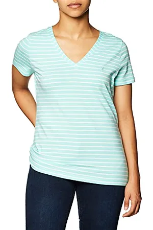 Nautica Damska koszulka Easy Comfort V-Neck Striped Supersoft Stretch Cotton T-Shirt, , L