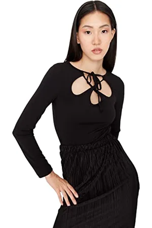 Trendyol Damska damska regularna standardowa koszula z dzianiny typu halterneck, czarna, XL, , XL