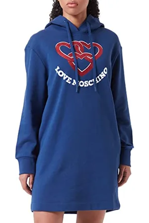 Moschino Damska bluza z kapturem z długim rękawem z chained hearts z nadrukiem, , 48