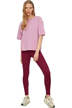 Trendyol Damskie legginsy z dzianiny z wysokim stanem, Ciemnofioletowy, XS