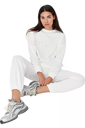 Trendyol Kobieta Onesie i kombinezony - Damski strój domowy regularny okrągły dekolt tkany kombinezon, Ecru, S