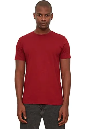 Trendyol Męski Burgundy Basic Male Slim Fit 100% Cotton Short Sleeve Bike T-Shirt, XL