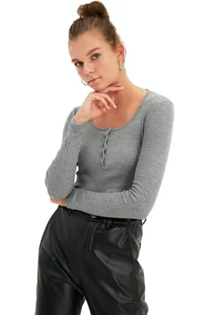 Trendyol Damska bluza z dzianiny, szara, rozmiar L