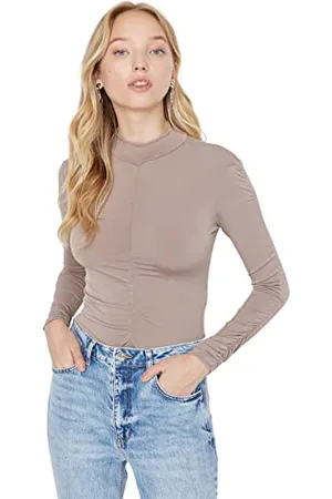 Trendyol Damska damska dopasowana bodycon koszulka z okrągłym dekoltem z dzianiny, , S, , S
