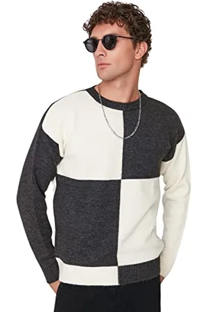 Trendyol Męska bluza z okrągłym dekoltem Colorblock Regular sweter, , L, , L