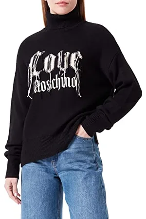 Moschino Damski prosty krój Turtleneck Particular Love Intarsia with Flying Threads and Embroidery Pullover Sweater, , 42
