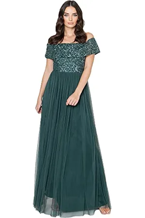 Maya Deluxe Damska Mglisty Zielony Bardot Zdobiona Sukienka Maxi Druhna, , 42