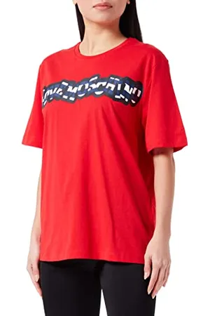 Moschino Damska koszulka oversize fit z krótkim rękawem z nadrukiem w paski, , 42