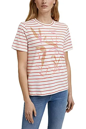 ESPRIT Koszulka w paski z nadrukiem, Organic Cotton, , XS