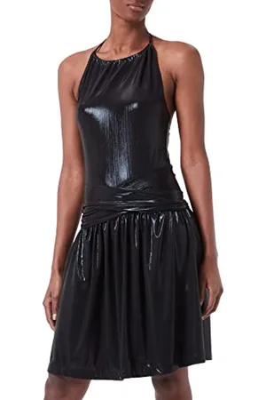 Moschino Damska Silver Coated Stretch Jersey with Belted Waist. Dress, , 40