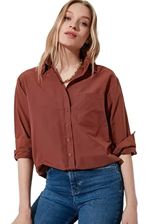 Trendyol Damska koszula Brown Boyfriend Shirt, 36
