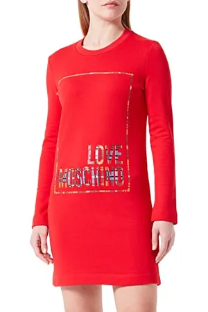 Moschino Damska sukienka o regularnym kroju z wyciętym logo z błyszczącym nadrukiem, , 42