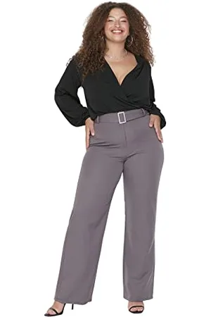 Trendyol Damskie spodnie z wysokim stanem, szerokie nogawki, plus size, , 52
