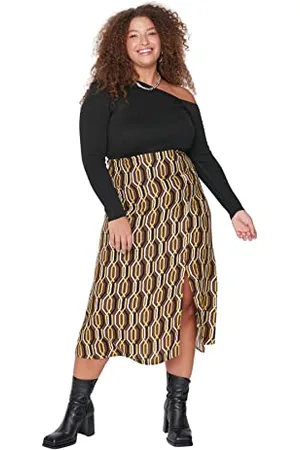 Trendyol Spódnica plus size - czarna - midi, , 68 duże rozmiary
