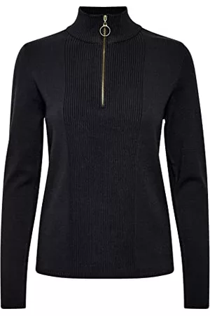Cream Kobieta Golfy - Damski Roll Neck sweter z kapturem turtleneck sweter pół zamek długi rękaw damski, Pitch Black, XS-S