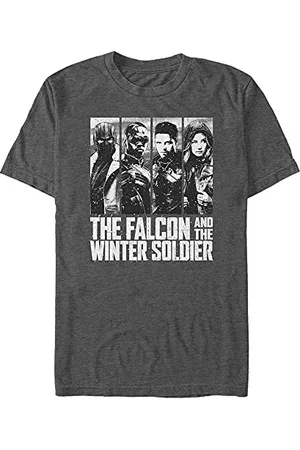 Marvel Unisex Falcon and The Winter Soldier-White Out Organic Short Sleeve T-Shirt, Melange Black, XL, Melange Black, XL