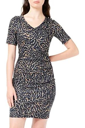 Kaffe Damska sukienka India Above The Knee Casual, Ciemnoniebieska W Beżowa Grafika, XS