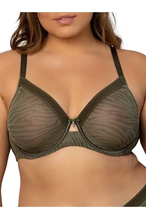 CURVY COUTURE Damski przezroczysty materiał siatkowy, bez podszewki, seksowny podtrzymujący duży rozmiar, biustonosz z pełnym zakryciem, , 95C
