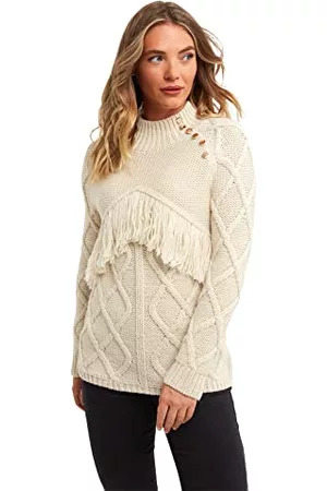 Joe Browns Damski sweter z dzianiny kablowej z frędzlami lejek na szyję, naturalny, 40