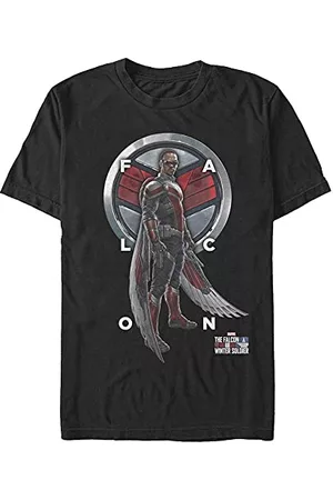 Marvel Unisex and The Winter Soldier-Falcon Grid Text Organic Short Sleeve T-Shirt, Black, M, czarny, M