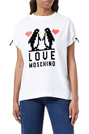 Moschino Regular Fit Short-sleevedwith Shoulders Curled with Logo Elastic Drawstring Koszulka damska, , 46