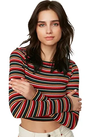 Trendyol Damska bluzka typu slim fit, okrągły dekolt, dzianinowa, , XS