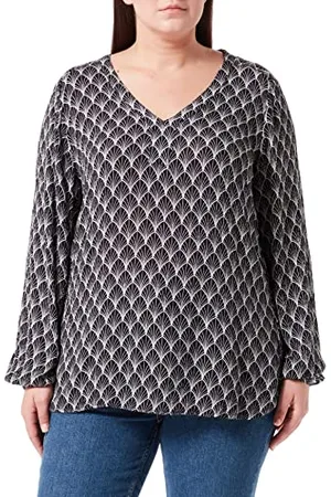 Kaffe Damska bluzka V-Neck z długim rękawem, czarna/chalk Fan Print, 40