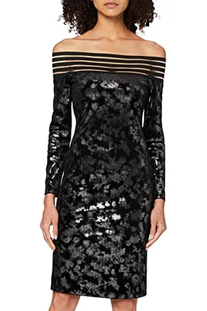 Gina Bacconi Elegancka damska sukienka koktajlowa, z aksamitu, Czarny/Srebrny, 42 PL