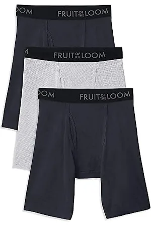 Fruit Of The Loom Męskie oddychające bokserki, bielizna odprowadzająca wilgoć, wielokolorowe szorty retro (3 sztuki), Długie nogawki – tkanina bawełniana – 3 sztuki – różne kolory, M