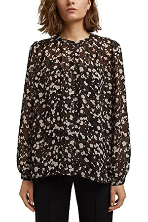 ESPRIT Kobieta Bluzki Szyfonowe - Z recyklingu: bluzka szyfonowa z nadrukiem, Dark Brown, 36